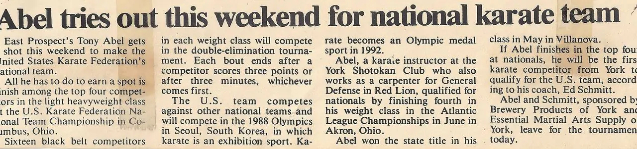 Information in the news about abel for national karate