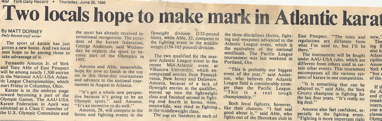 An article in the news which titled two local hope to make mark in the atlantic karate