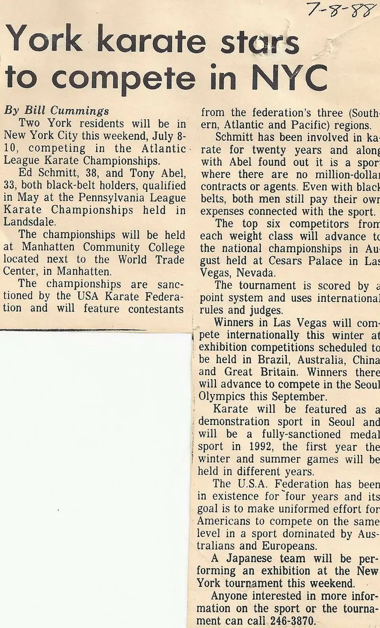 An article in the news which titled york karate stars to compete in NYC