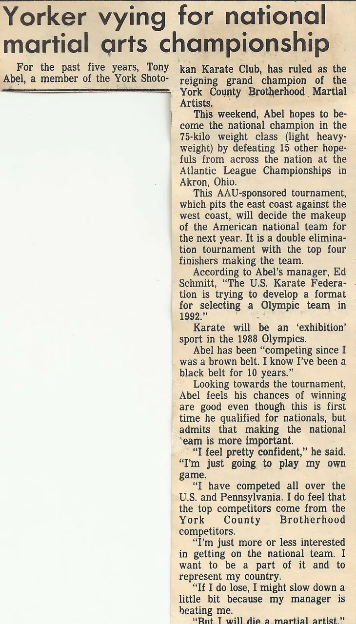 Information in the news about Yorker for international martial arts